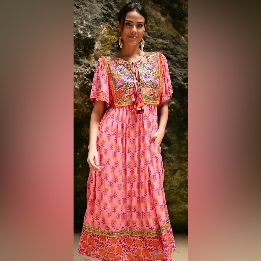 Miss June Embroidered Pink Floral Dress
